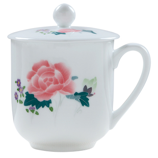 醴陵瓷器茶杯陶瓷带盖泡茶杯办公室水杯釉下五彩手绘家用待客杯子