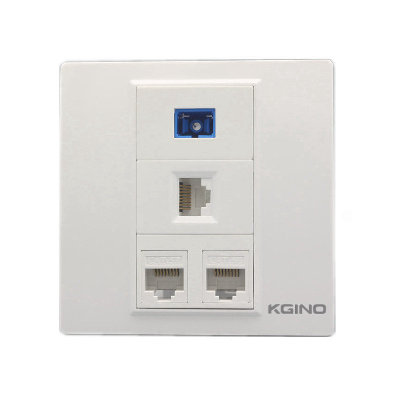 86型三口网络光纤插座3个免打RJ45电脑+SC光钎宽带网线模块口面板