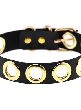 欧美简约个性黑色pu皮女圆圈项圈