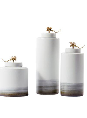 新中式风水墨样板间办公桌储物罐