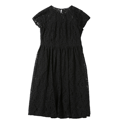 黑色夏季蕾丝纯色显瘦大码连衣裙