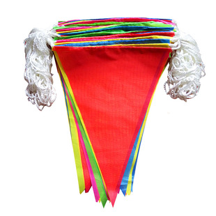 大号加粗红色白色尼龙绳三角旗串旗五彩警戒旗开业节日庆典装饰旗