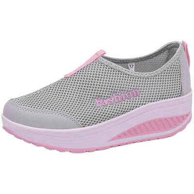 春夏女透气网布厚底一脚蹬摇摇鞋