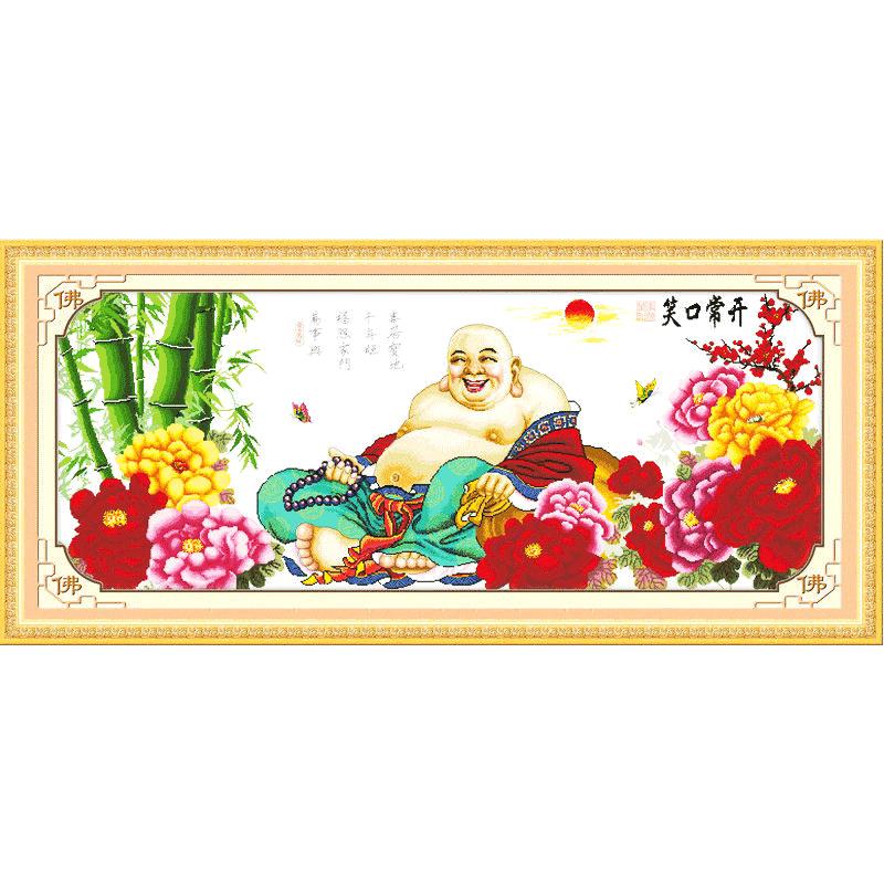 人物大肚佛客厅笑口常开十字绣