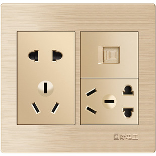 国际电工120型开关插座面板墙壁电源香槟金 网线网络电脑十孔插座