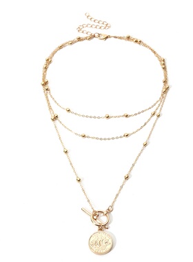 小众设计多层硬币人像圆形锁骨链