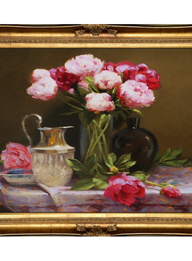 欧式风餐厅玄关手绘静物花卉油画