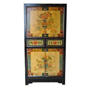 复古书柜简易立柜彩绘实木带门衣柜藏式佛经柜鞋柜储物柜中式家具