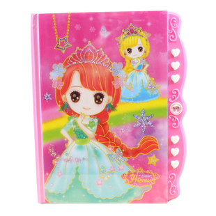 学生创意日记本可爱镭射公主钢琴键密码本中小学生卡通彩页记事本