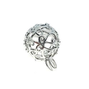 【月成】925纯银匣子项链坠 镀白金配件DIY宝石镶嵌空托吊坠 圆珠