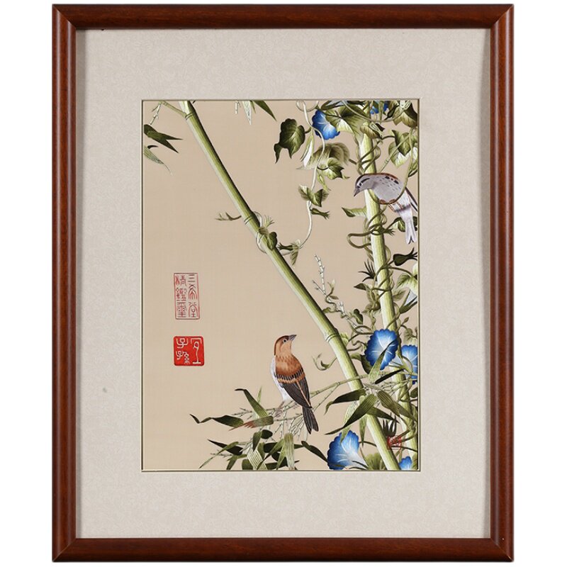 顾氏苏绣郎世宁花鸟手工刺绣单面