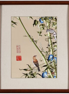 顾氏苏绣郎世宁花鸟手工刺绣单面
