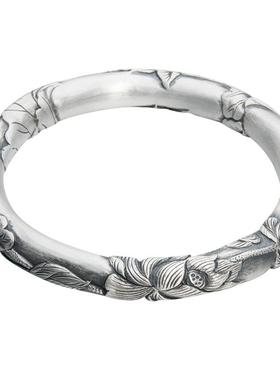 祥银居爱莲说民族风浮雕银手镯