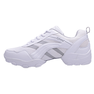 夏季新款舞蹈鞋男软底网面跳舞鞋增高爵士鞋 现代广场舞鞋白色