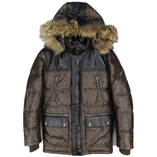 出口日本可拆卸帽领进口泼墨牛皮羽绒服男式男款中长款保暖御寒款