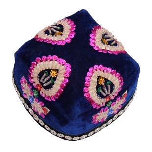 新疆舞蹈头饰 新疆帽子 新疆演出帽子男生舞蹈帽子蓝色红色舞蹈帽