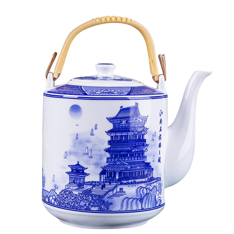 景德镇陶瓷水壶耐热大容量凉水壶大号青花瓷提梁壶家用过滤泡茶壶