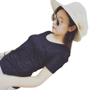 港味亮丝短袖女背心夏季新款T恤女弹力银丝闪光丝半袖莫代尔上衣