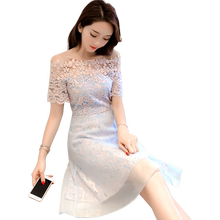 一字肩蕾丝2020新款女夏装连衣裙1