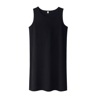 黑色螺纹棉背心打底裙女春夏新款无袖气质小个子中长款吊带连衣裙