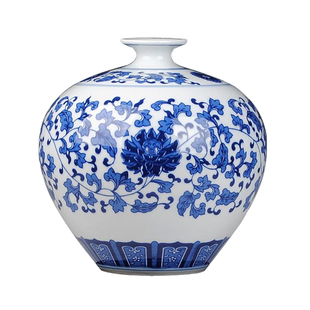 景德镇陶瓷器 青花瓷仿古花瓶摆件缠枝莲花插 家居装饰工艺品摆件