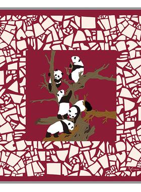 eorilks中国风桑蚕丝熊猫大方巾