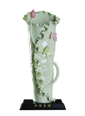 绿色手工插花蝴蝶德化陶瓷