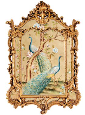 欧美奢华油画蓝色孔雀花卉