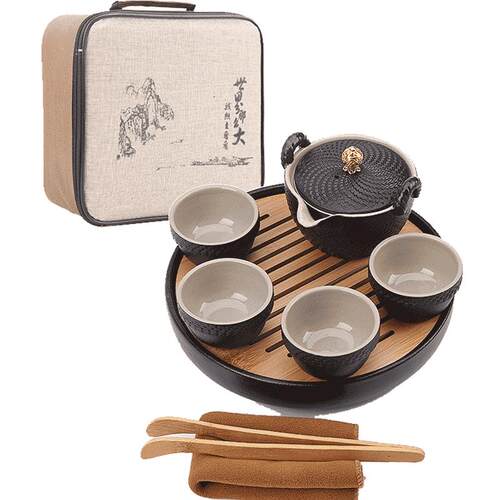 龙浔日式黑陶功夫茶具套装整套便携包干泡陶瓷办公室简约茶盘家用