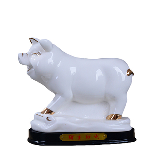 陶瓷动物招财白猪摆件风水家居饰品客厅装饰品摆件工艺品摆设创意