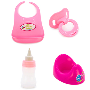 JC toys喝水撒尿BERENGUER淘气仿真娃娃配件奶瓶尿盆奶嘴围兜套装