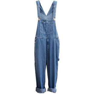 2021年春新款牛仔背带裤男连体直筒休闲 宽松超大码牛仔吊带裤152