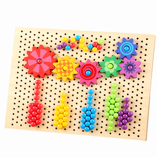 木制训练蘑菇钉飞行棋插钉插珠拼图拼画 4-5-6岁儿童早教智力玩具