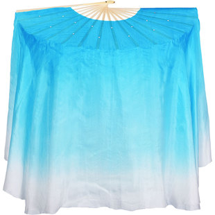 真丝扇蓝色加长双面扇渐变色胶州秧歌舞蹈扇子 跳舞扇 古典舞梁祝