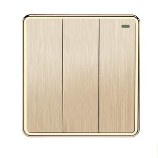 86型墙壁开关插座金色拉丝大板开关三开双控开关家用三位双联面板