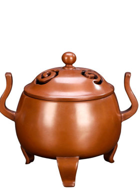 纯紫铜吉祥三朵云纹佛具用品香炉