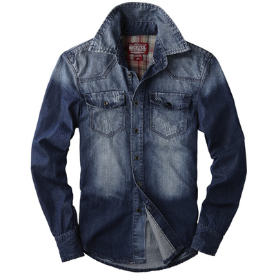 match麻吉潮流韩版加绒牛仔衬衫