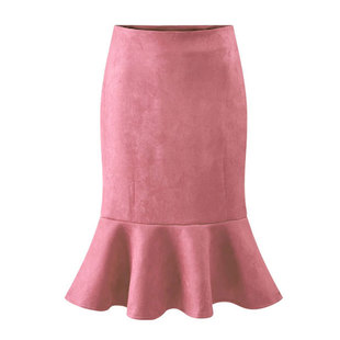半身裙秋冬女高腰新品麂皮绒不规则荷叶边包臀一步裙鱼尾裙中长款