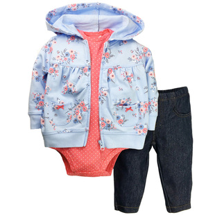 现货美国carters卡特春秋纯棉宝宝套装上衣哈衣长裤三件套