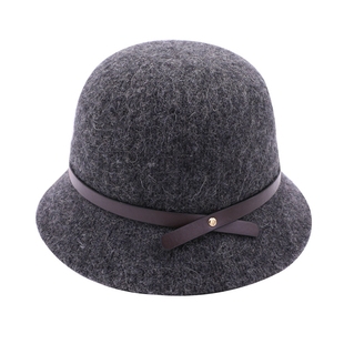 G02羊绒渔夫帽皮绳小礼帽女士羊毛呢遮阳盆帽秋冬季女韩版礼帽