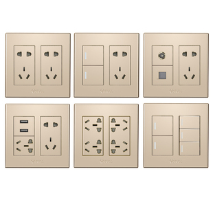 公牛120型开关插座面板香槟金色二开三开5十孔二十孔五开六开大盒
