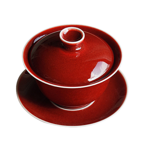 【晓玥】郎红瓷壶承宝石红釉色感郎窑红茶杯盖碗纯手工郎红刻花盘