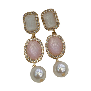 晚时光 复古温柔宫廷粉色梦幻宝石耳环耳夹饰品女