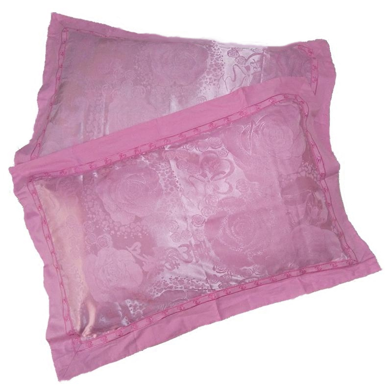 丝绸提花枕头套贡缎欧式结婚庆金色大红玫红紫粉色枕套一对48x74