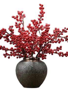 新年红果发财冬青玻璃花瓶桌面