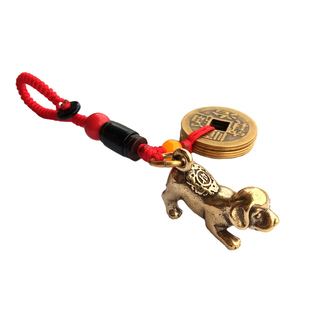 旺财铜狗钥匙扣挂件招财五帝铜钱挂坠生肖狗吊坠开运转运饰品随身