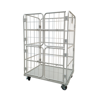 四门喷塑小件快递分拣货架物流推车折叠双层周转储存搬运配送笼车