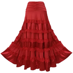 艾美舞服摩登舞裙半身裙大摆新款演出服多层缎边弗拉明戈斗牛裙