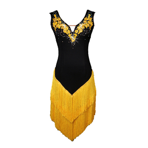 流苏拉丁舞裙新款专业比赛镶钻表演服V领三步踩吉特巴连衣裙新款