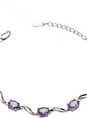 紫色水晶银手链女纯银森系闺蜜